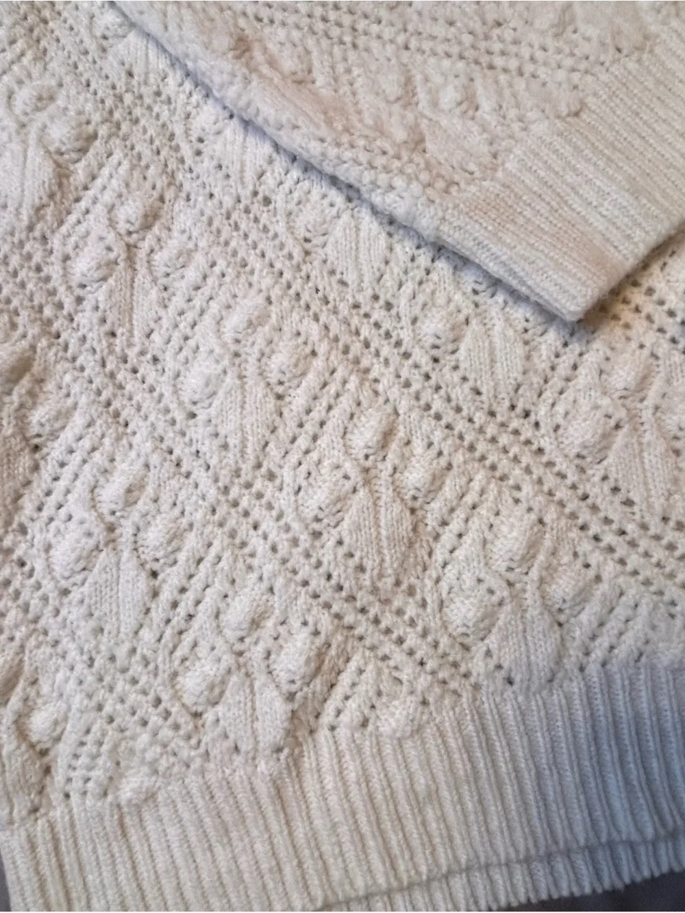 Vintage It’s Pure Gould Ivory Pointelle Cable Knit Cardigan Sweater Made USA